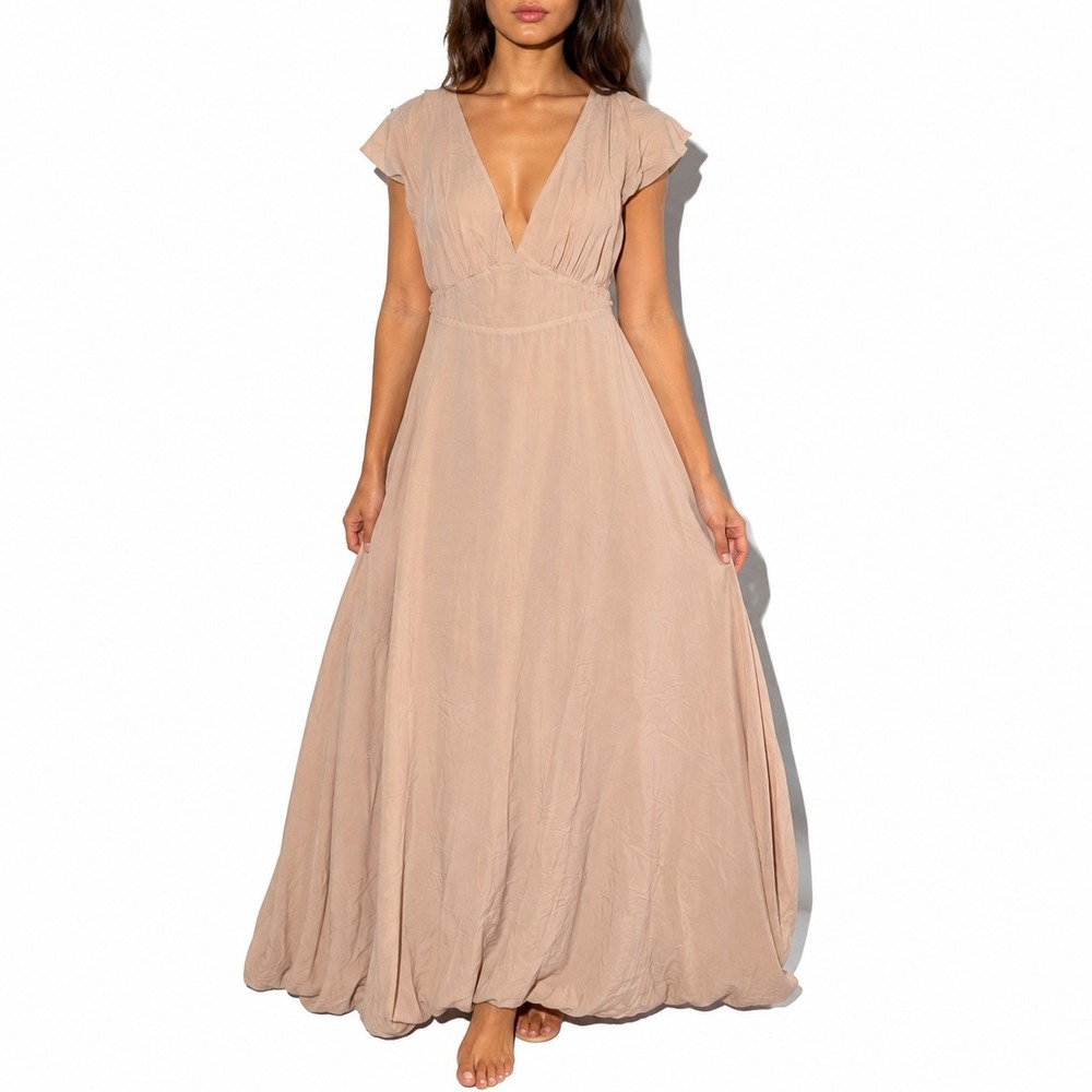 Lulus A-Line Maxi Dress Women's Medium Blush Pink Flutter Sleeve NWT Party Wear